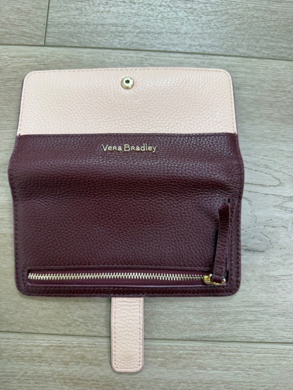 Vera Bradley Burgundy Blush Leather Tab Wallet Floral Lining - Picture 2 of 4
